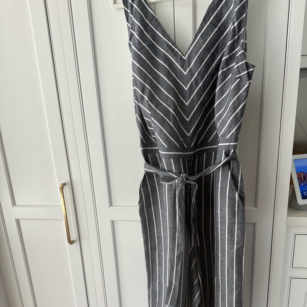 Loft linen pinstriped jumpsuit size 14